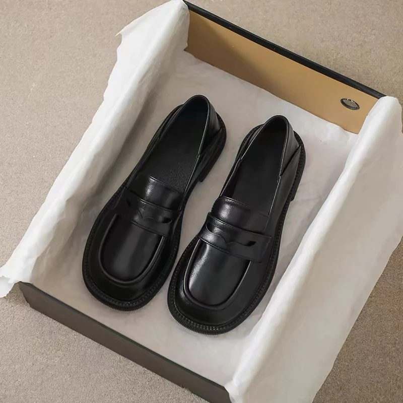 时尚百搭黑色小皮鞋女春秋2025新款乐福鞋英伦平底单鞋女鞋英伦风