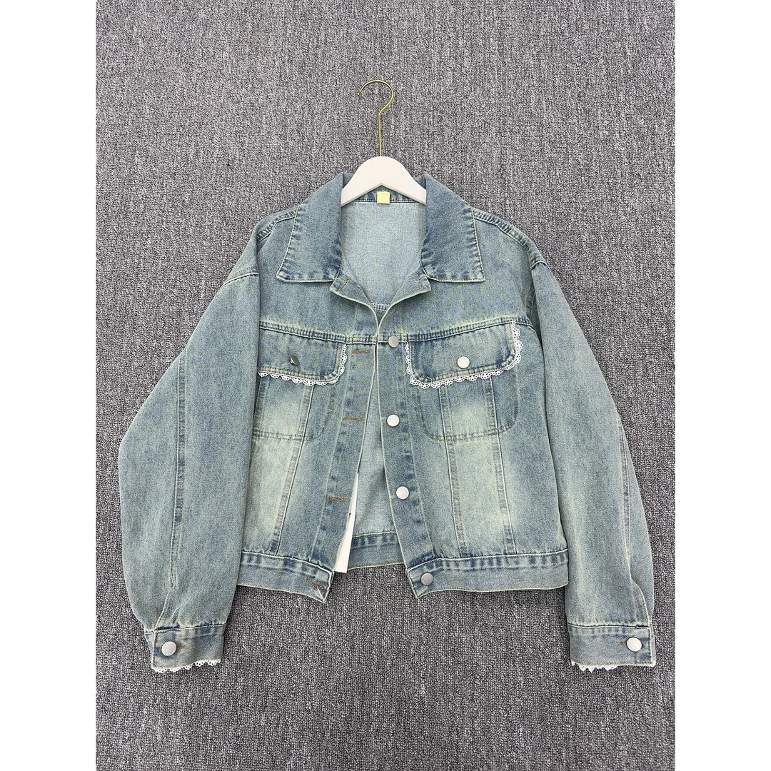 2518蕾丝边牛仔外套