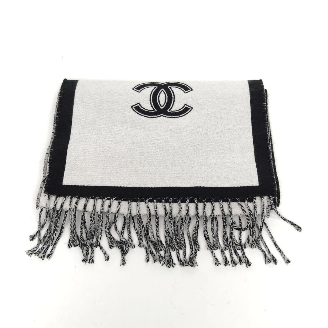 99新 Chanel/香奈儿 【念念】 黑白 羊毛 24B 双C双面 围巾