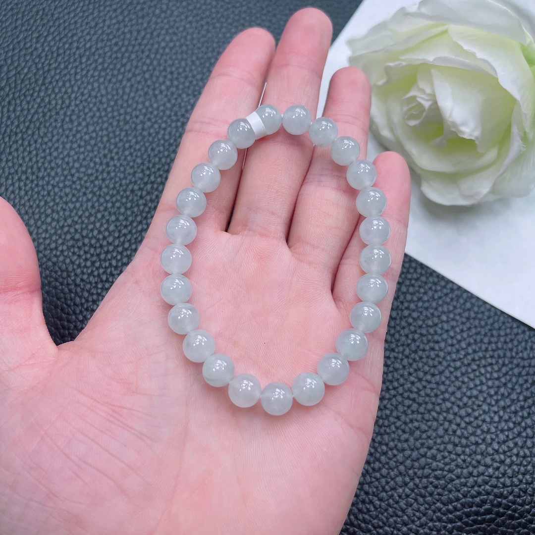 缅甸天然A货翡翠 白月光翡翠圆珠手串 卡7.8mm 25颗