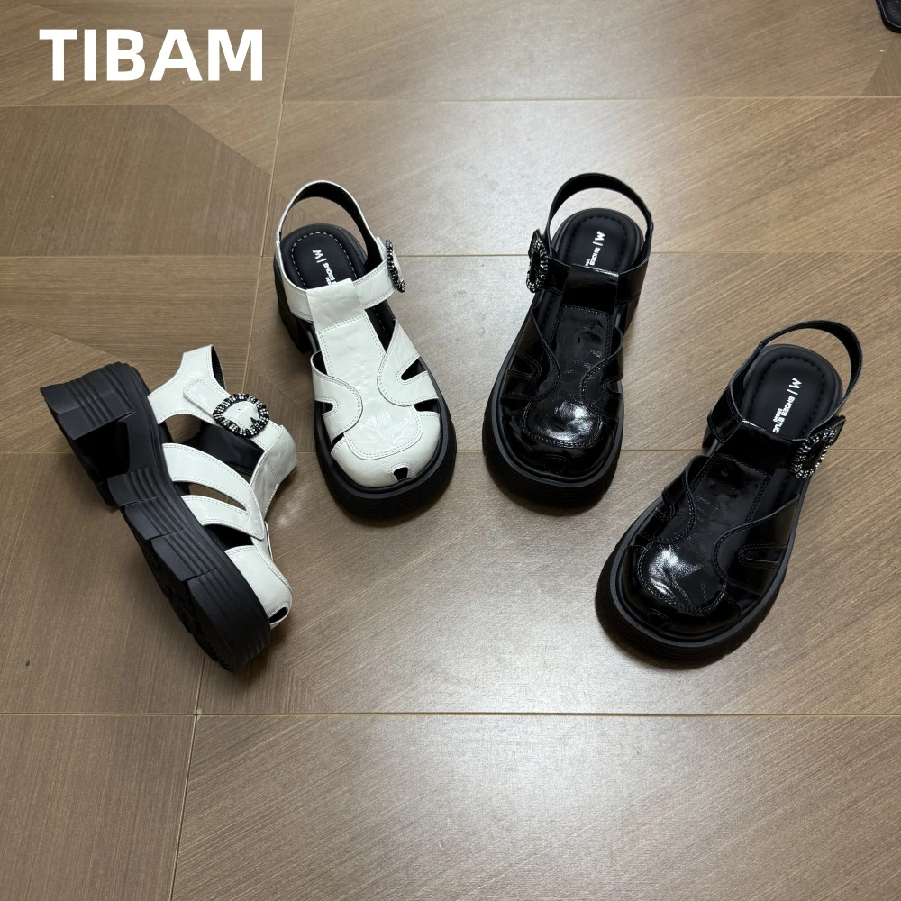 粗跟增高厚底罗马凉鞋女款2025新款爆款夏季高跟网红洋气猪笼鞋子