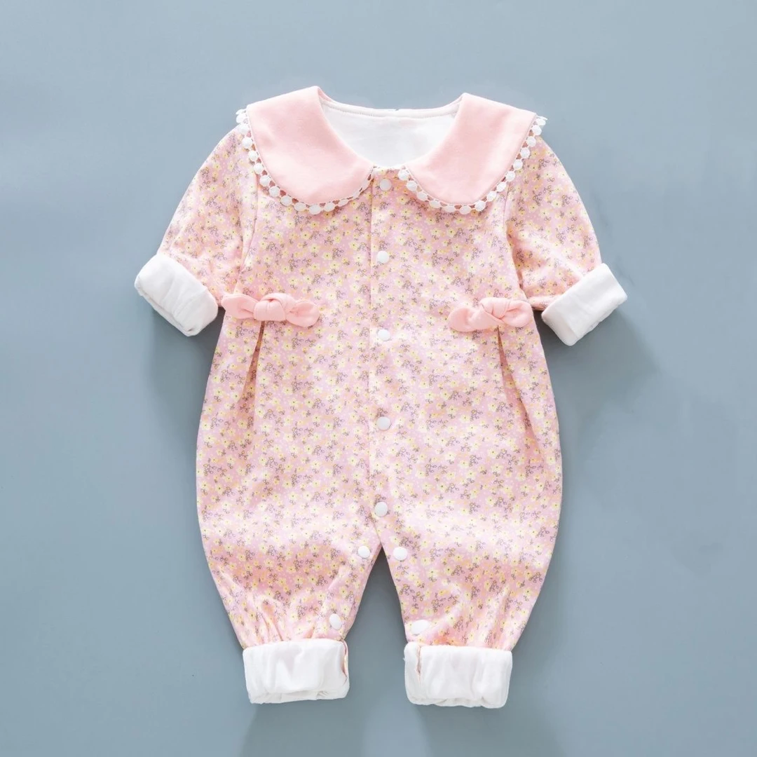 【灿宝家】经典碎花双层连体 春款新款满月百天公主甜美外出爬服