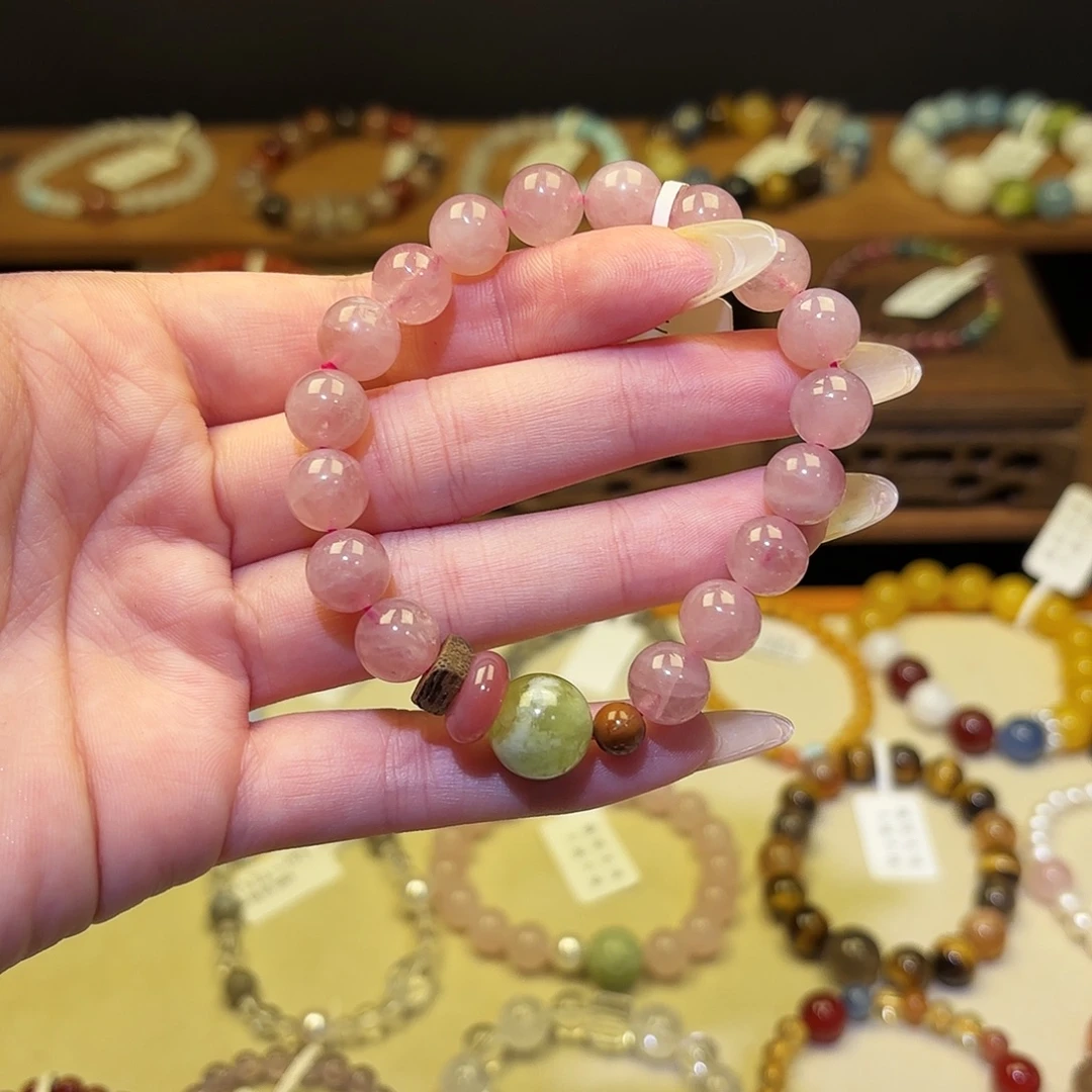 银S925镶嵌手链烟晶粉9429