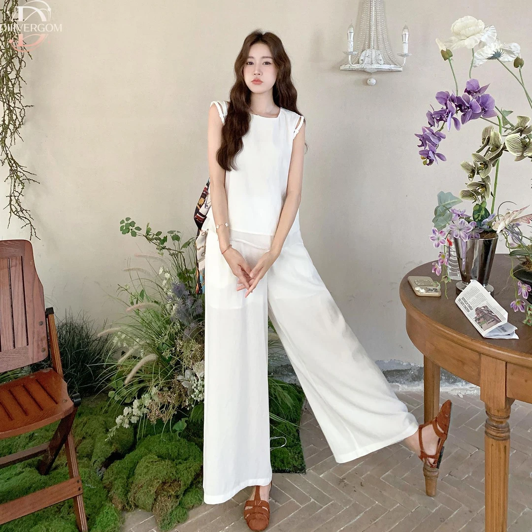 法式气质设计感无袖上衣阔腿裤套装女2025夏季新款可盐可甜两件套
