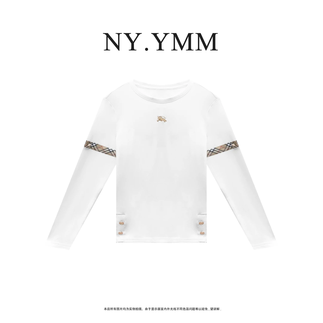 2025秋冬新款刺绣修身高弹圆领简约长袖女士针织T恤上衣-GT266