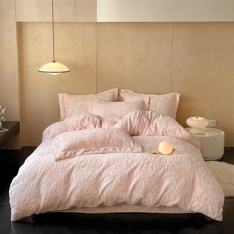 POCKET PIG/布袋猪【倾国倾城】暖绒秋冬加厚保暖雕花牛奶绒四件套