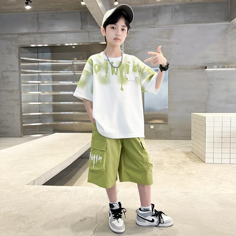 巴拉扣扣男童夏季套装2025新款夏装短袖中大儿童男孩洋气薄款痞帅