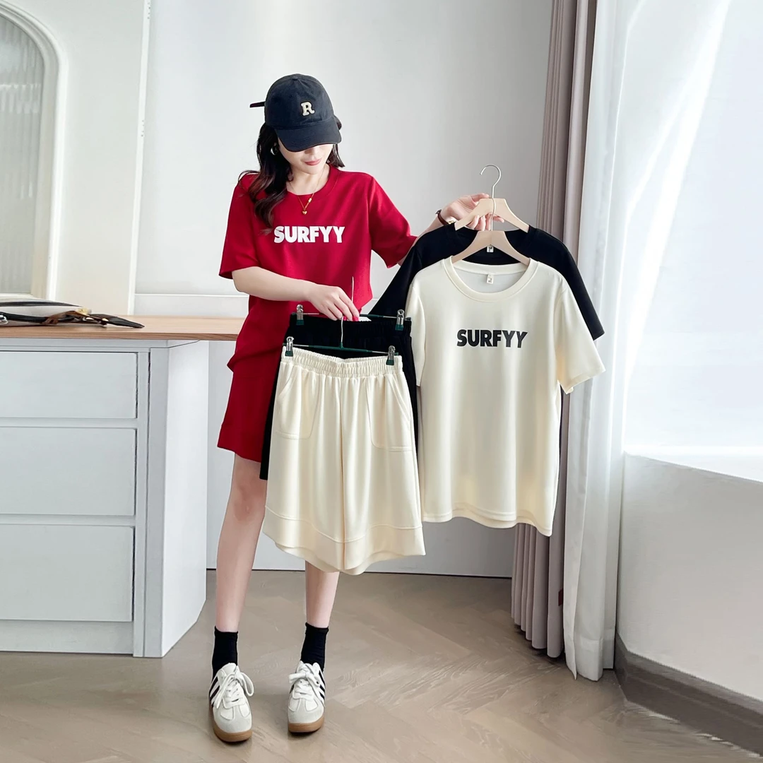 卡洛町大码女装110-200斤夏季新款时尚百搭字母印花两件套032