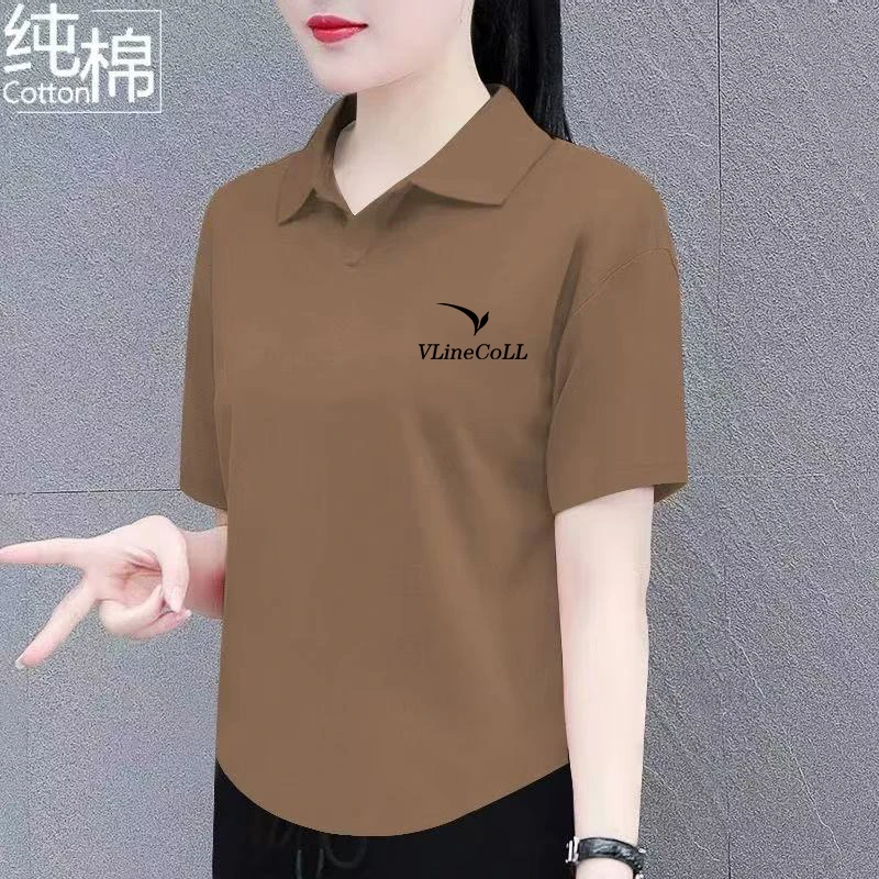 冰瓷棉夏季宽松显瘦印花时尚韩版洋气百搭翻领polo衫休闲女士上衣