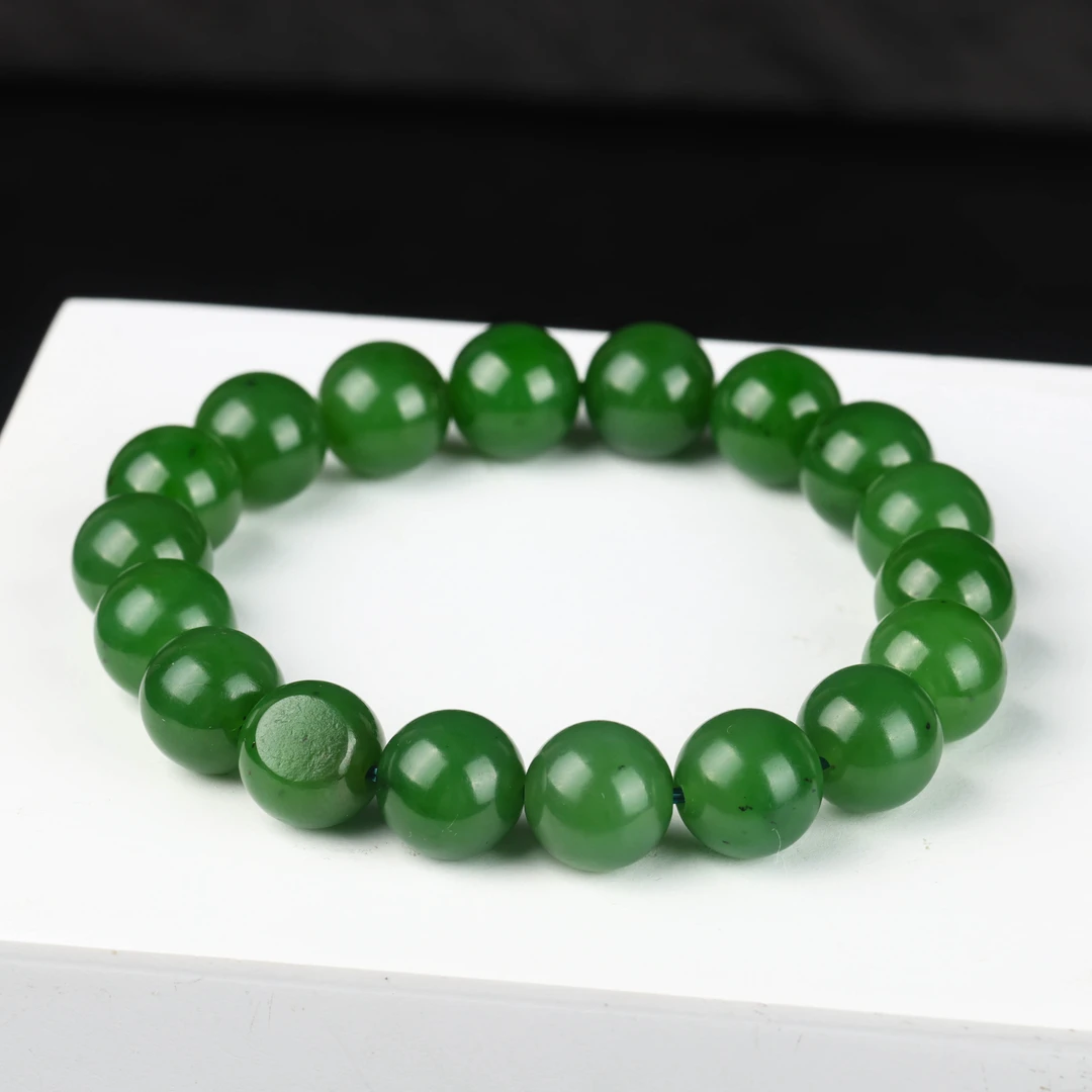 10.8mm和田玉碧玉圆珠手串留有天然原皮毛孔