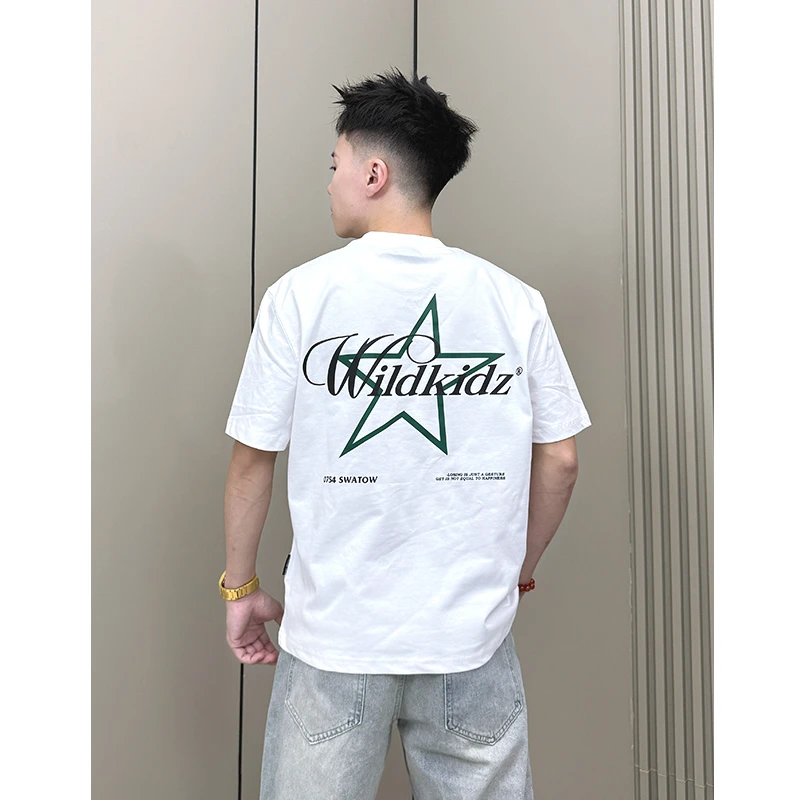 WK叁金【小个子短款t恤】字母星印花短袖小领口夏季防晒抗菌T恤男