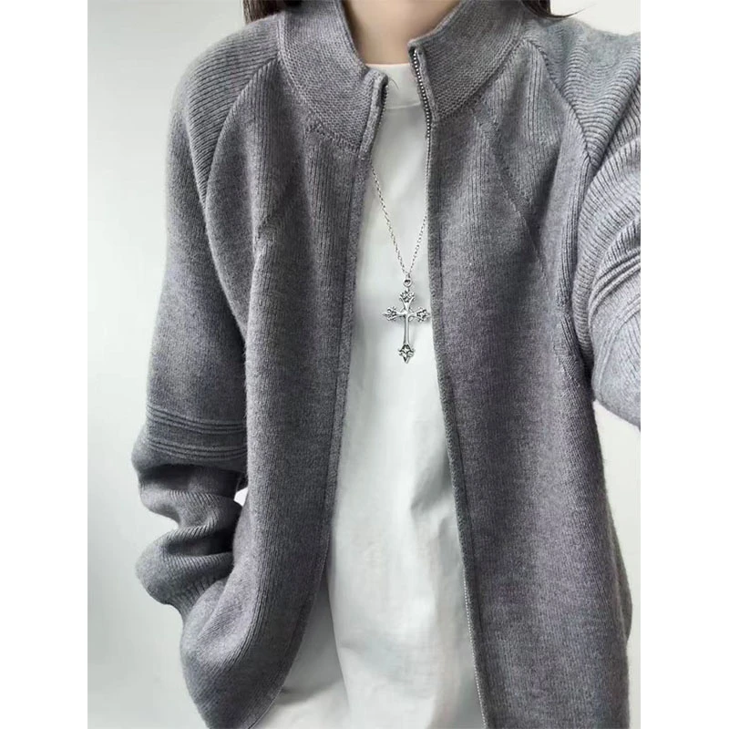 深灰色拉链开衫毛衣男款春秋叠穿内搭打底衫外套cleanfit针织衫