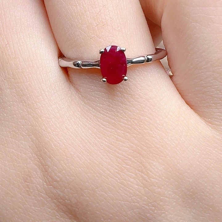 戒指红宝石银S925镶嵌