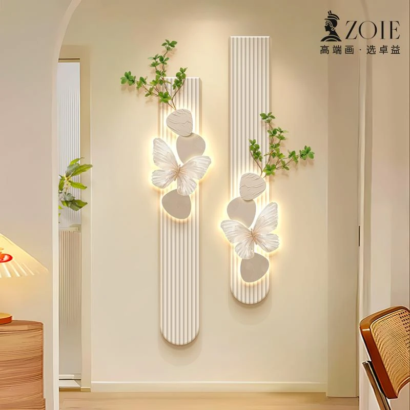 法式奶油风蝴蝶玄关装饰画壁灯走廊过道尽头挂画入户门客厅壁画