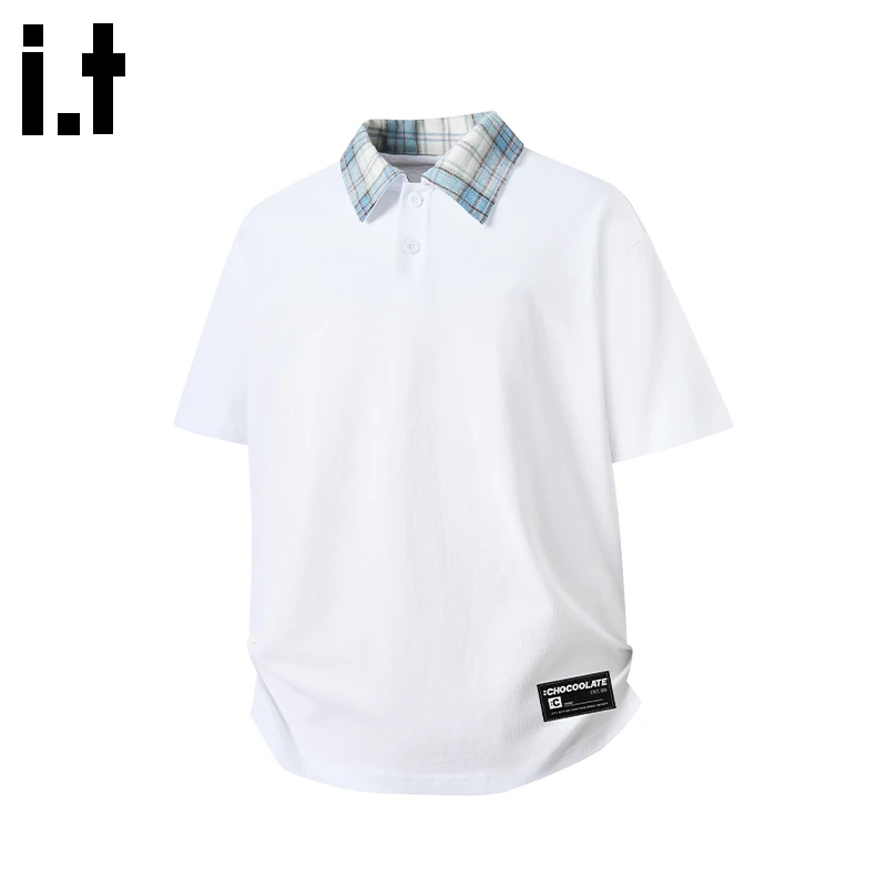 i.t:CHOCOOLATE男士简约格子短袖polo衫2025夏季新款宽松休闲t恤