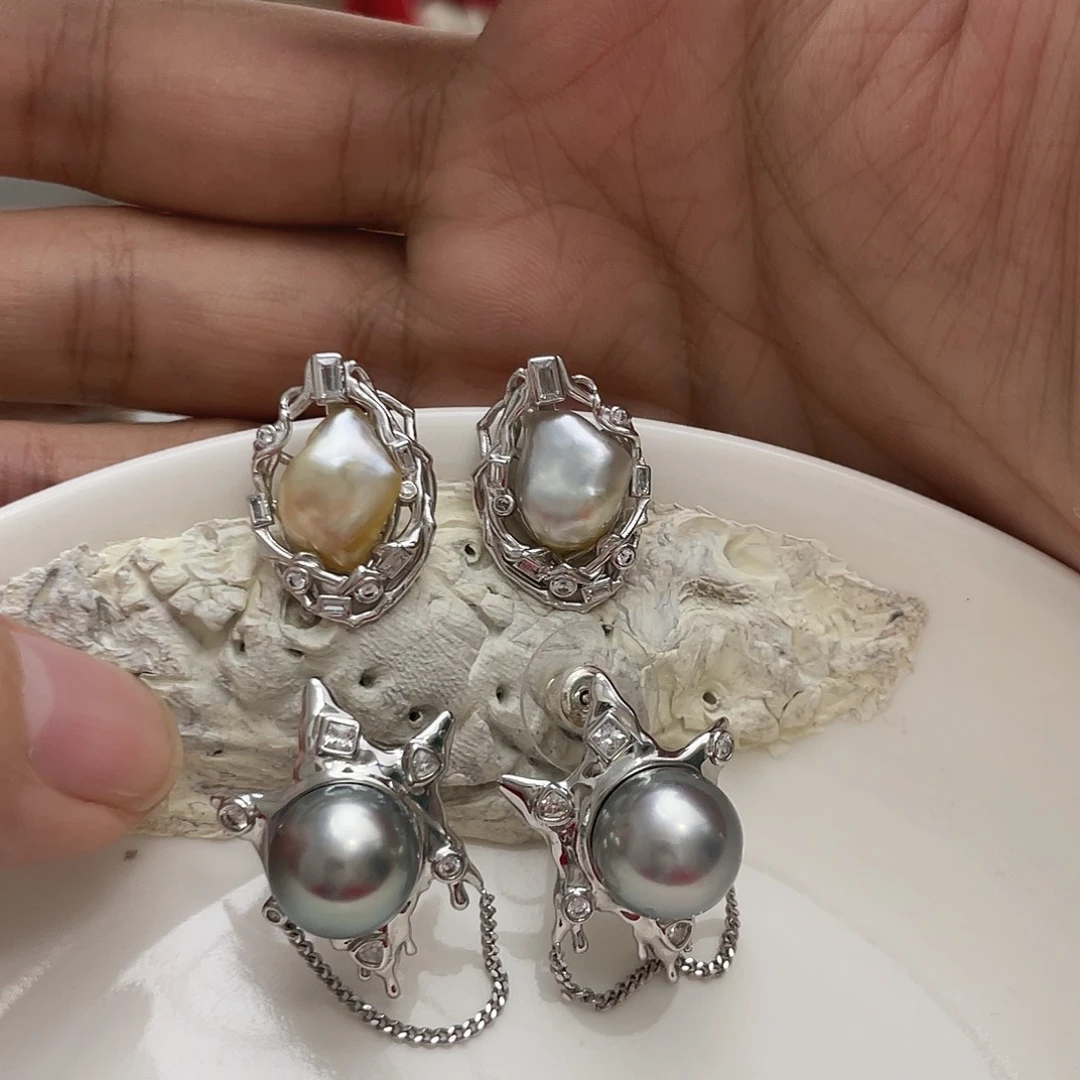 二****耳饰银S925镶嵌海水珍珠