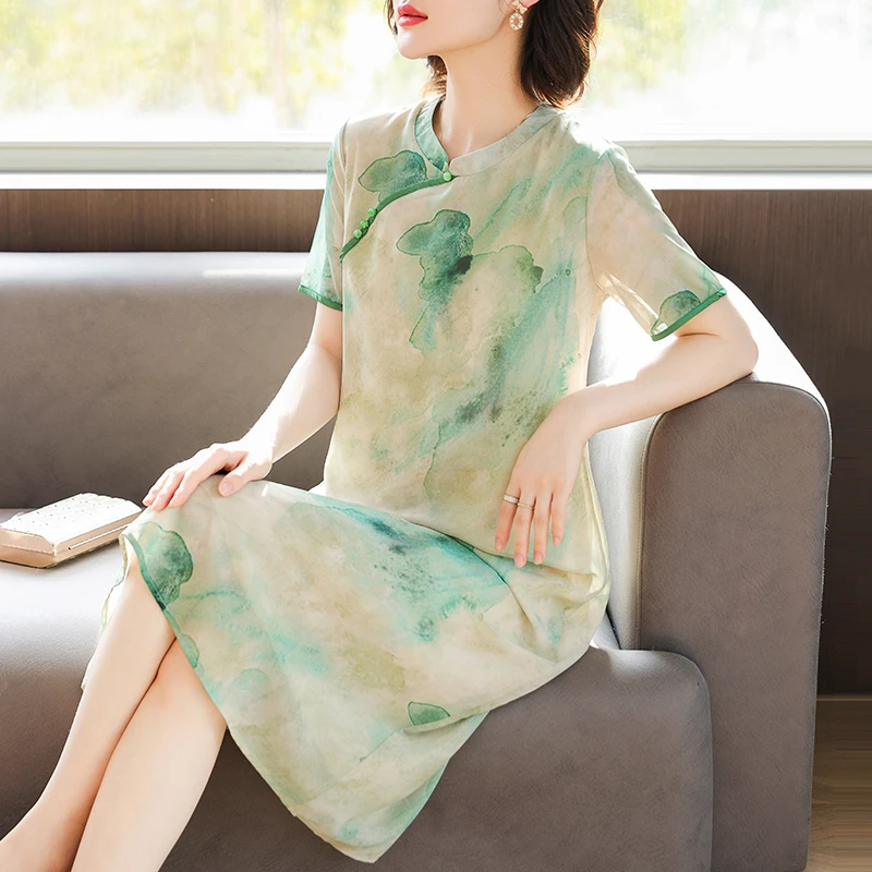 母亲节妈妈装夏季连衣裙新中式旗袍裙中老年女夏季雪纺裙子长裙