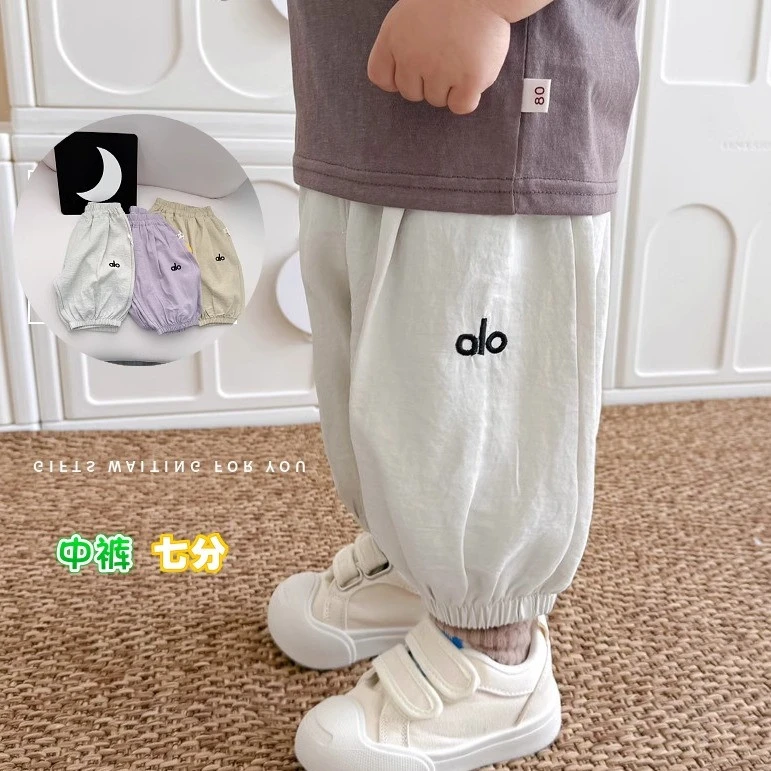 韩版男女宝宝夏季薄款儿童7分裤子水洗棉宽松灯笼裤男女儿童裤子
