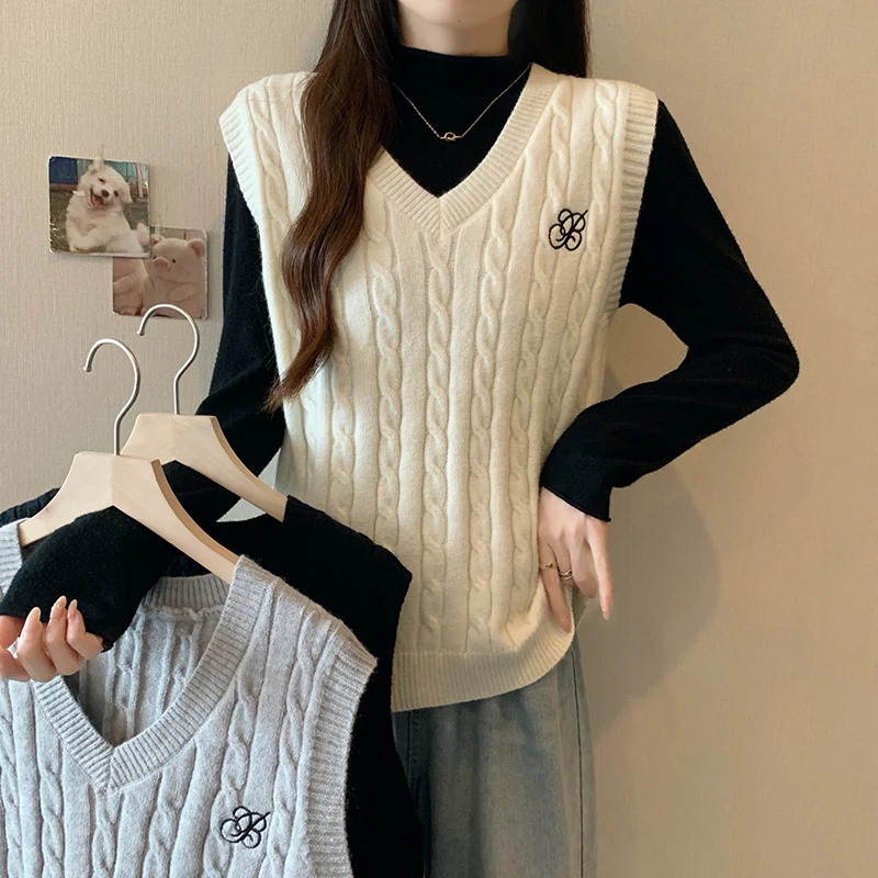 3439大码女装2025春季新款胖妹妹针织马甲背心百搭宽松显瘦毛衣潮