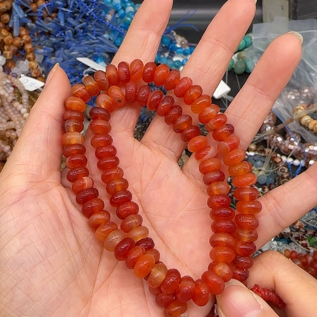 玛瑙/玉髓合金珠宝半成品红玛瑙橘皮算盘8mm一条