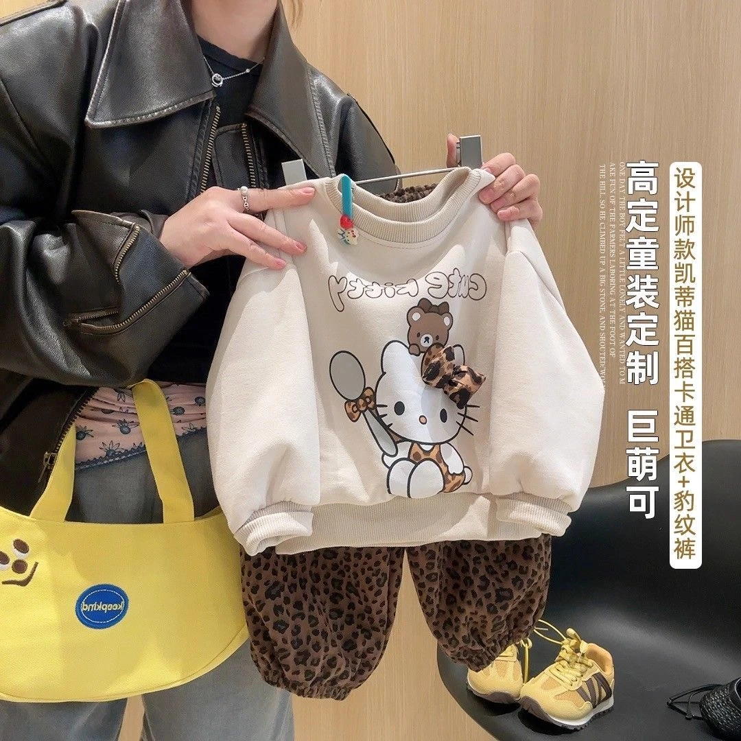 女童春秋卫衣套装洋气女宝宝新款卡通豹纹休闲运动束脚裤两件套潮