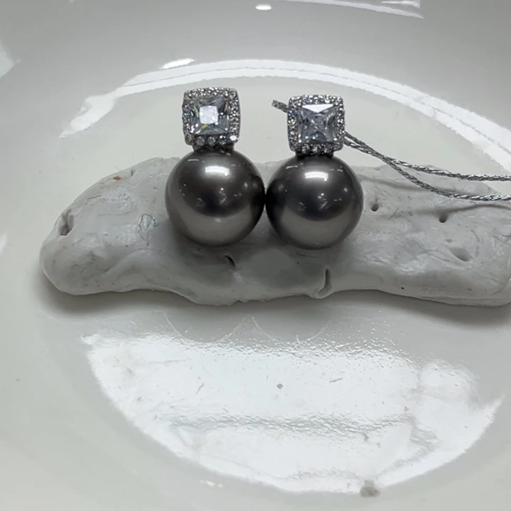 银S925镶嵌耳饰海水珍珠10-11mm35号