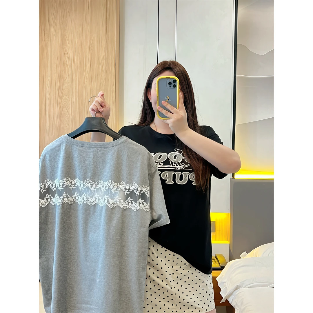 藤蔓棉棉/设计感后背镂空蕾丝字母T恤15108花契大码200斤胖mm时尚
