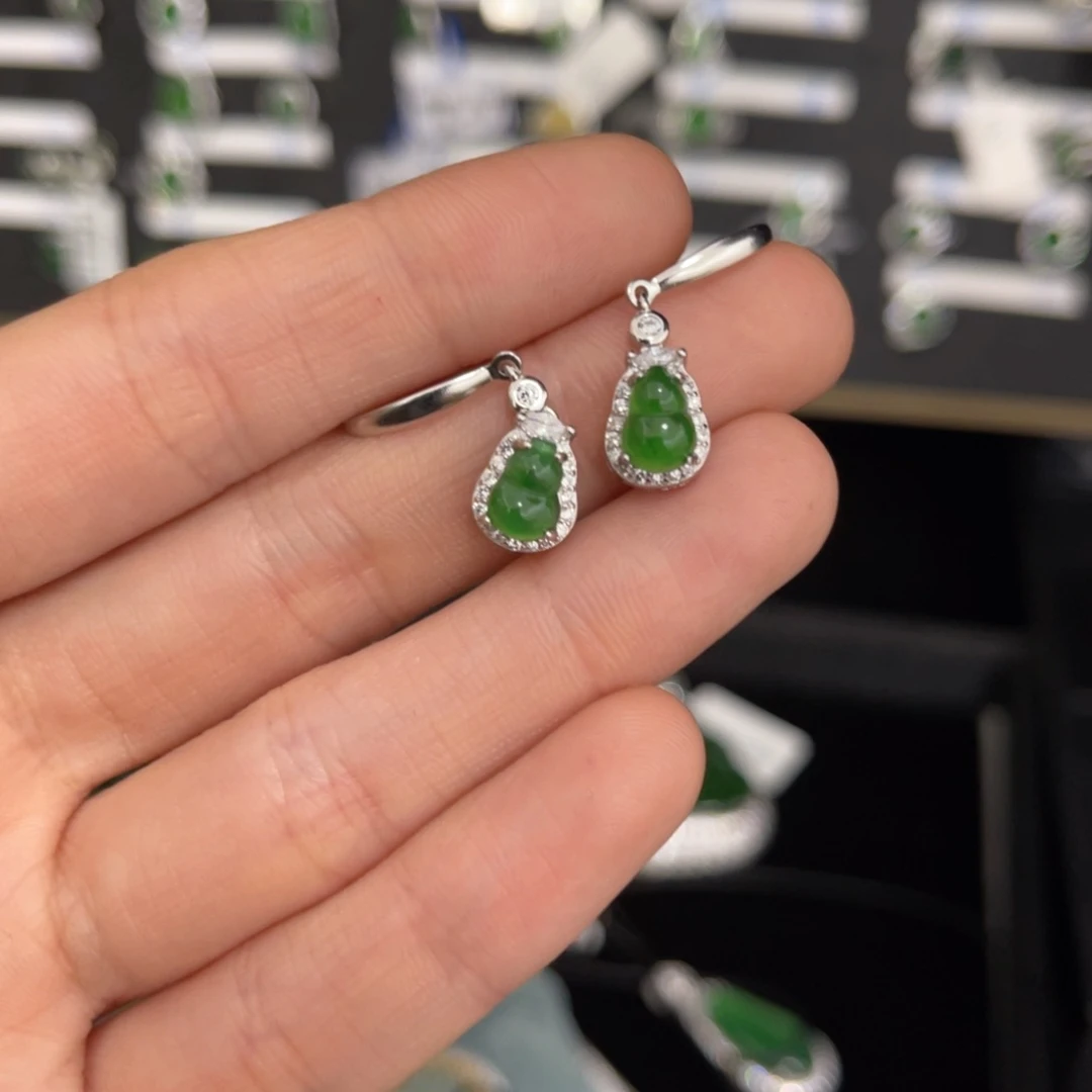 翡翠戒指银S925镶嵌丰****店翡翠耳钩