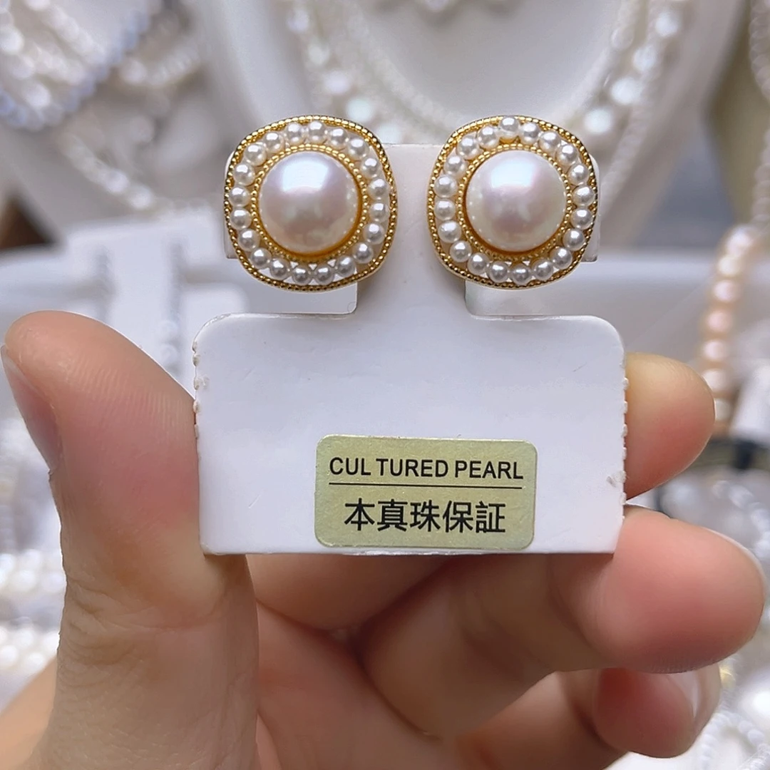 淡水珍珠吊坠或者耳钉银S925镶嵌