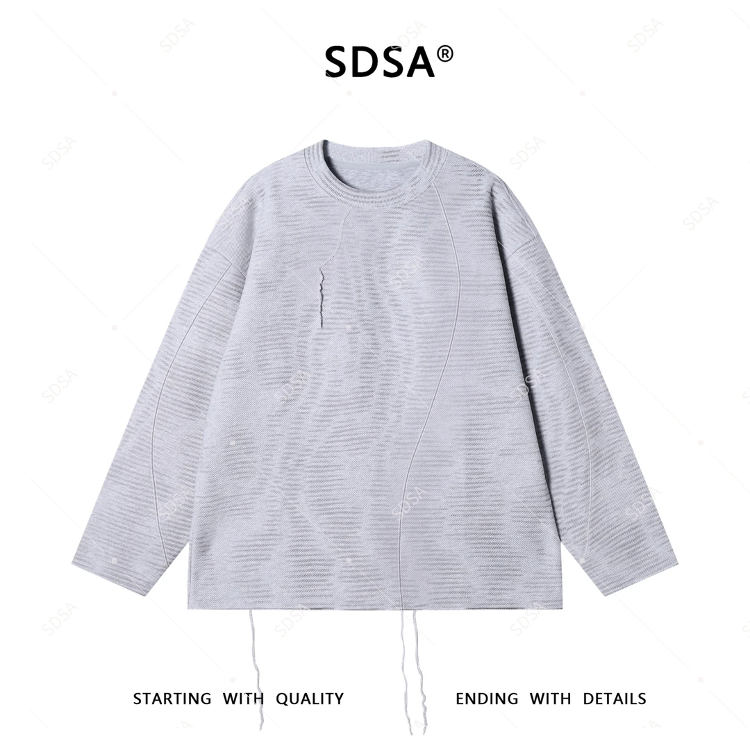 SDSA男士2025新款轻奢痞帅男装简约缝线流苏圆领卫衣百搭时尚复古