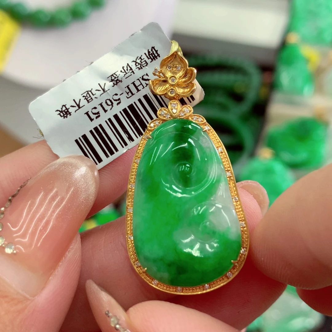 翡翠18K金镶嵌吊坠(不含链)
