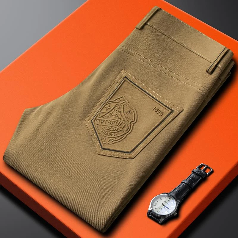 夏季薄款轻奢高端水洗牛仔裤男欧货印花修身弹力直筒休闲裤子潮牌