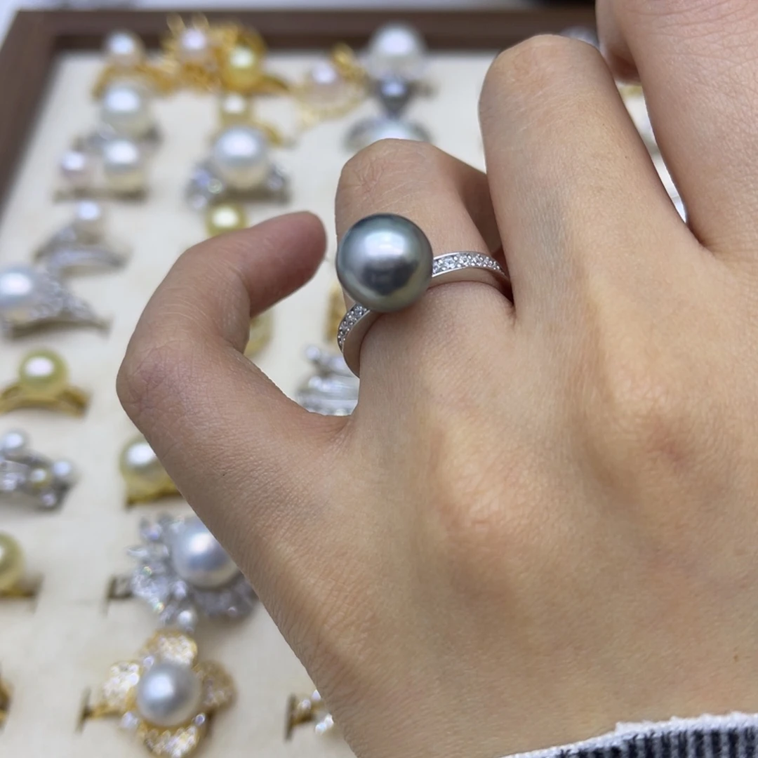 戒圈海水珍珠银S925镶嵌