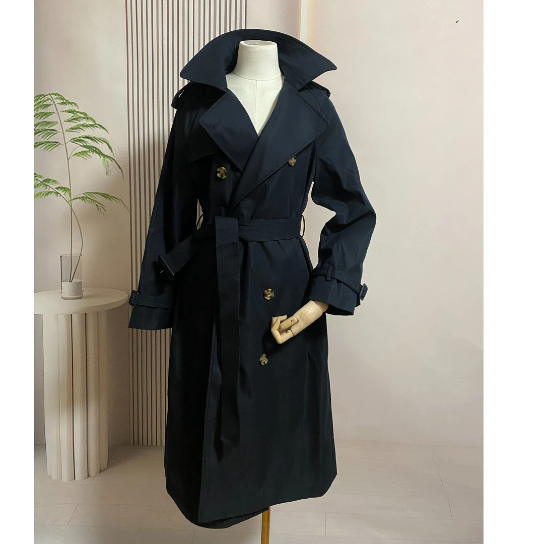 002优雅百搭双年排扣英伦风经典中长款风衣