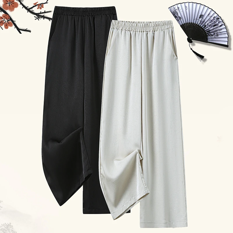 2025灰色百搭垂感新款万能松紧中老年高腰大码女裤女士裤子春夏款