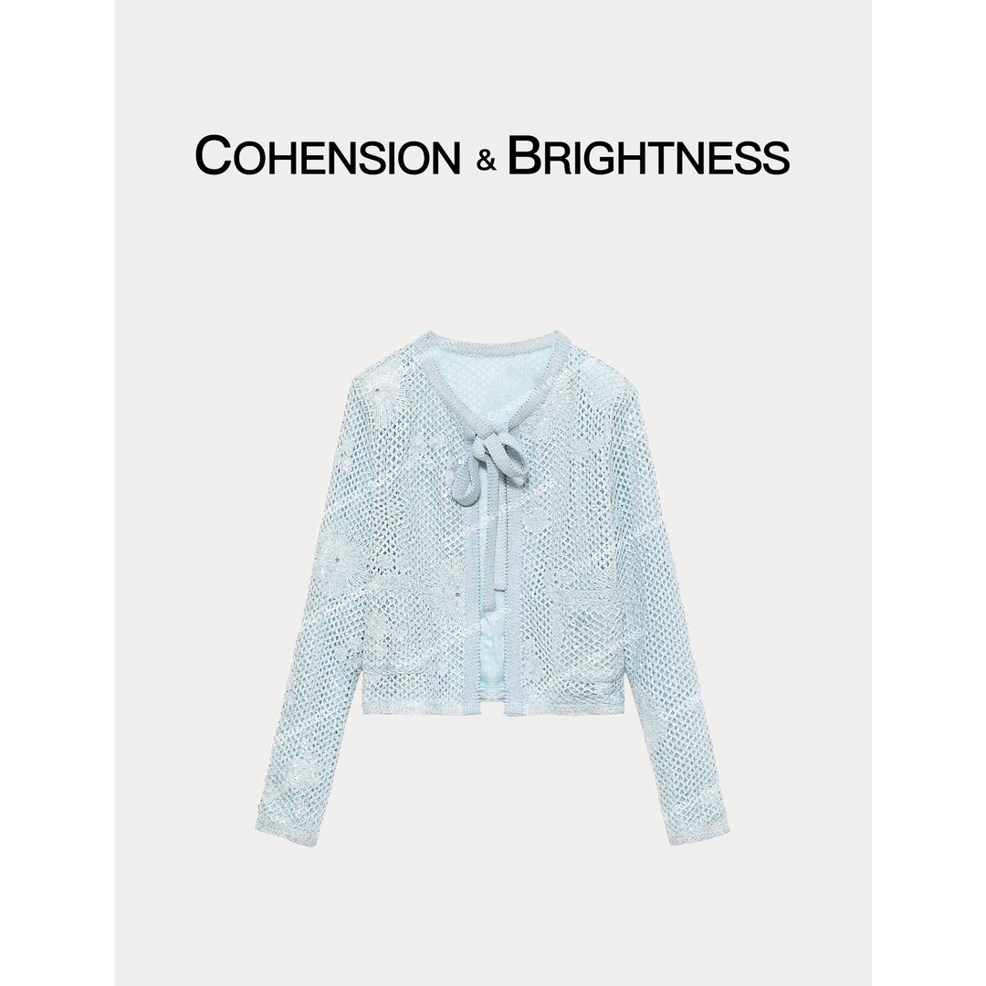 凝慧真的好【编织梦幻】春季时尚钩花系带亮片镂空开衫汉服YR062