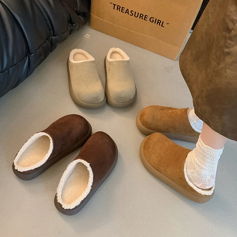 厚底小土豆勃肯鞋女加绒保暖一脚蹬秋冬季2025新款懒人休闲棉鞋子