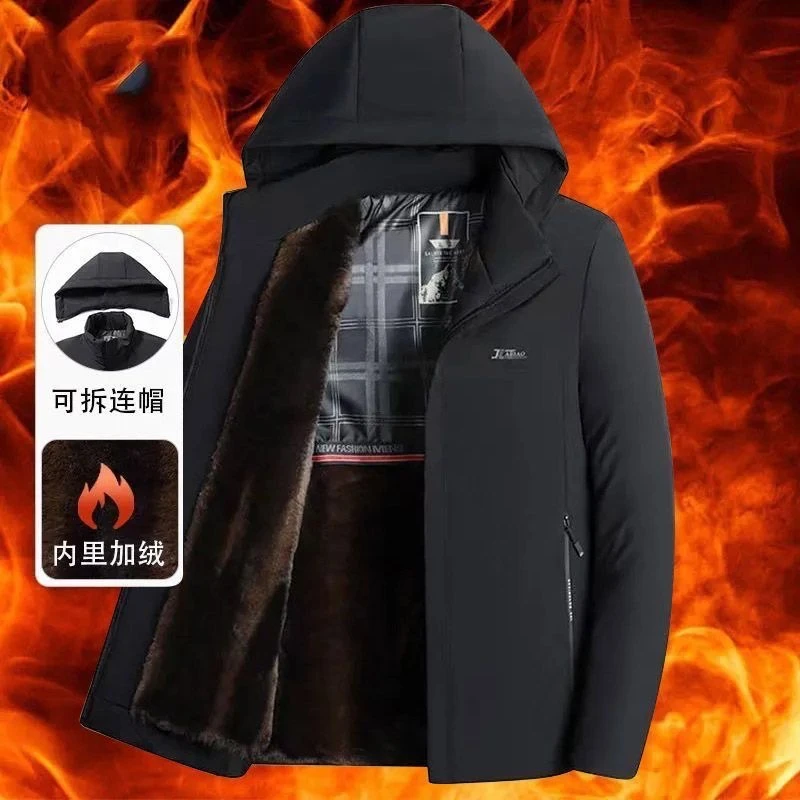 冬季休闲棉服男棉衣中老年人男士加绒加厚棉袄父亲装冬天爸爸外套