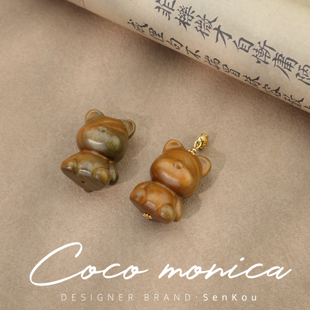 非金属木质吊坠 【小霞珠宝】吊坠小熊小众手工气质可爱 AS457