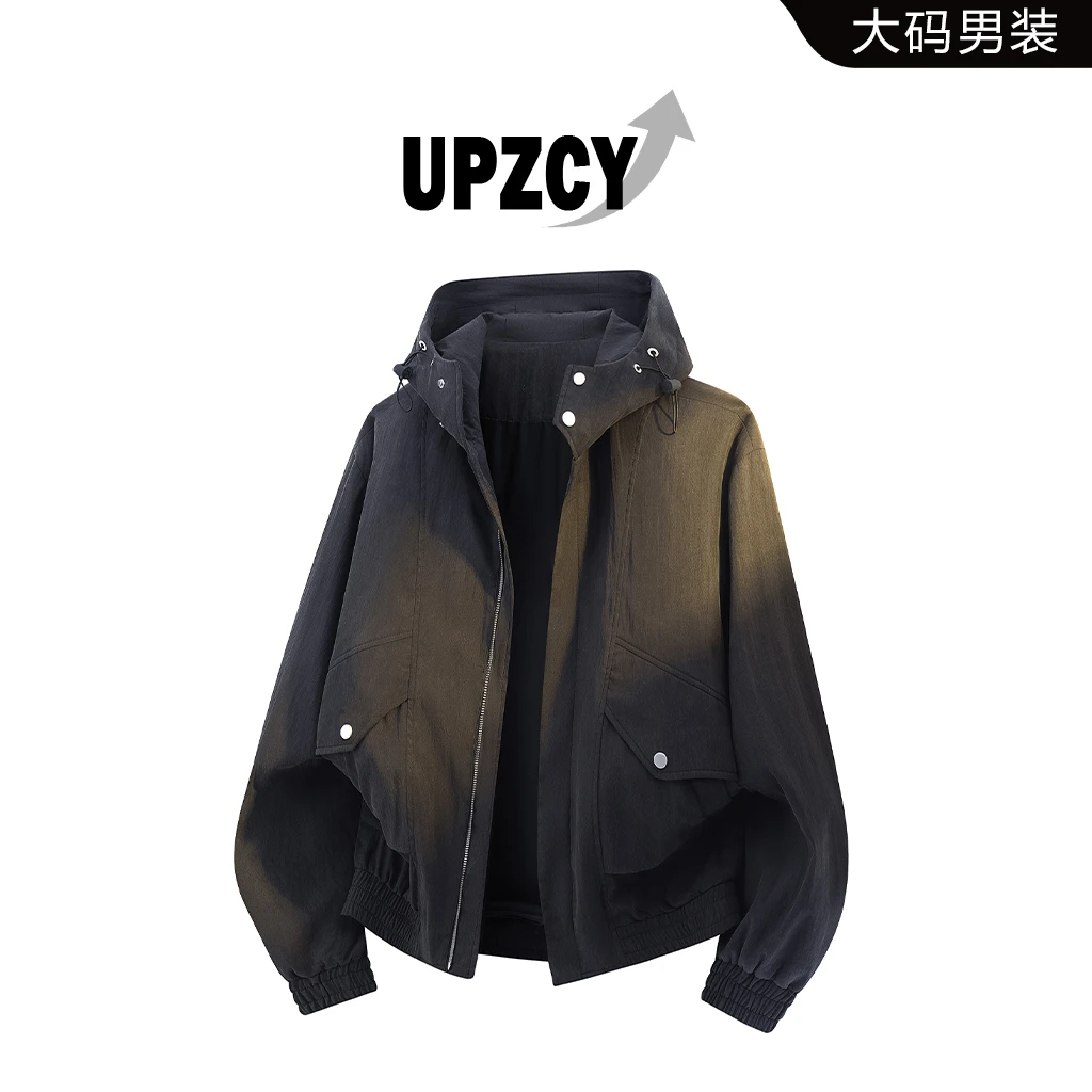 UPZCY男士大码连帽夹克外套秋季美式潮流宽松休闲外套高级感男装
