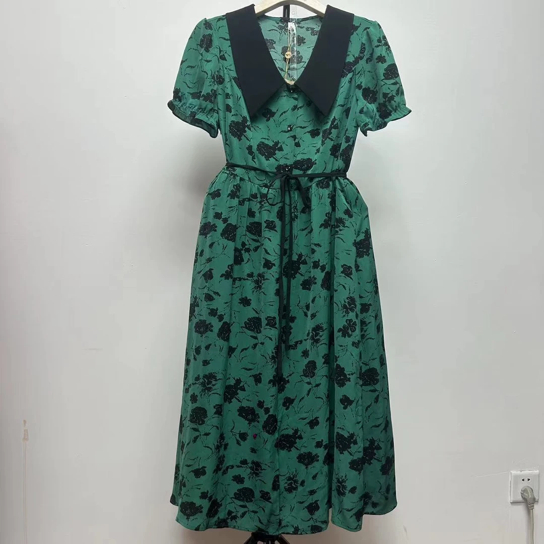 X071法式小众设计碎花连衣裙女夏新款娃娃领气质仙女裙子