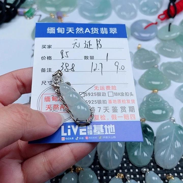翡翠颈饰银S925镶嵌天然翡翠吊坠