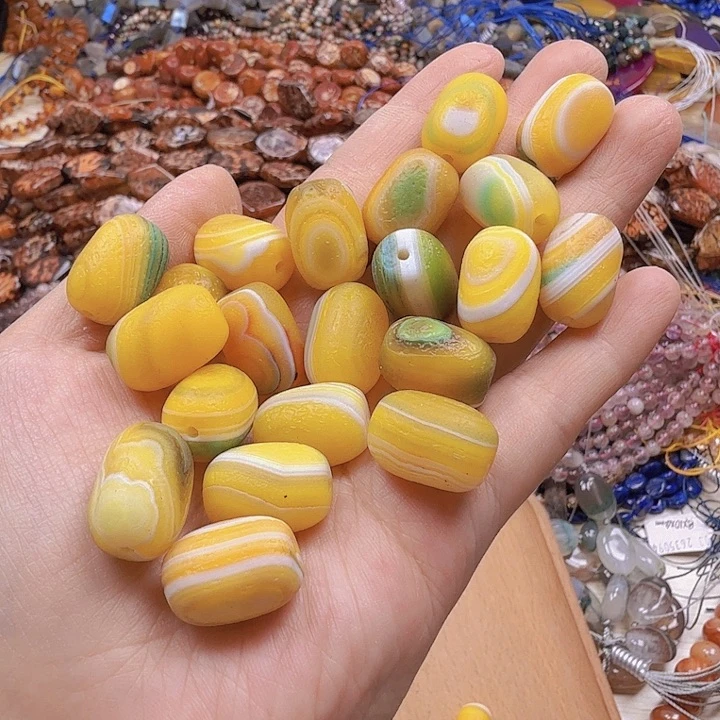 水晶珠宝半成品未镶嵌卡12×18黄绿玛恼桶珠配件一颗