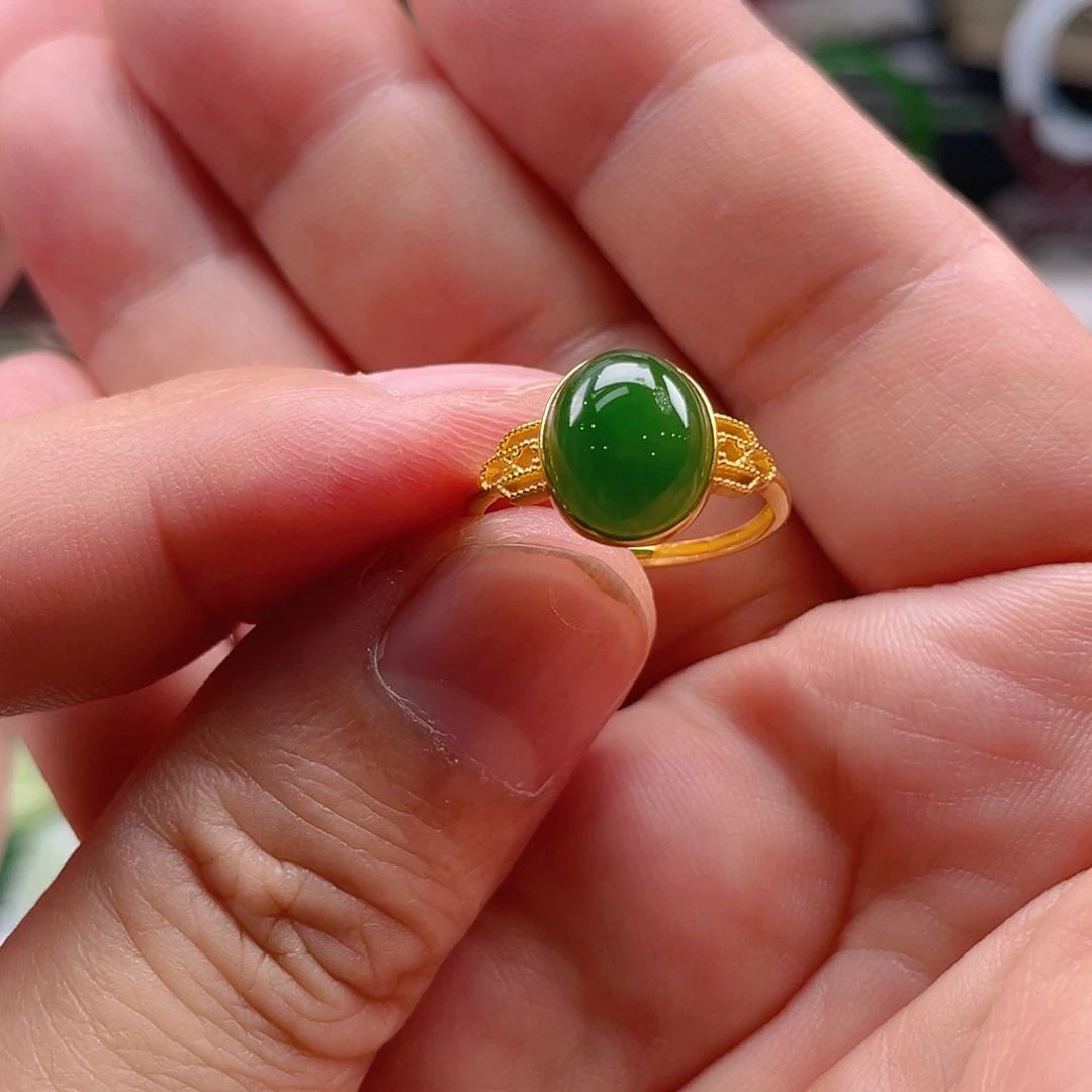 和田玉（碧玉）戒指银S925镶嵌