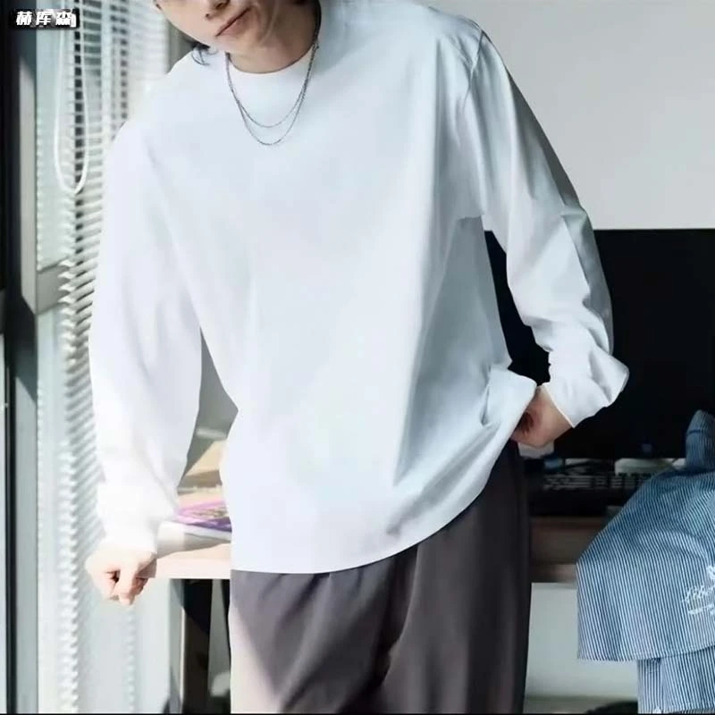 赫库森2025秋冬季新款设计感圆领长袖男士上衣重磅百搭T恤打底衫