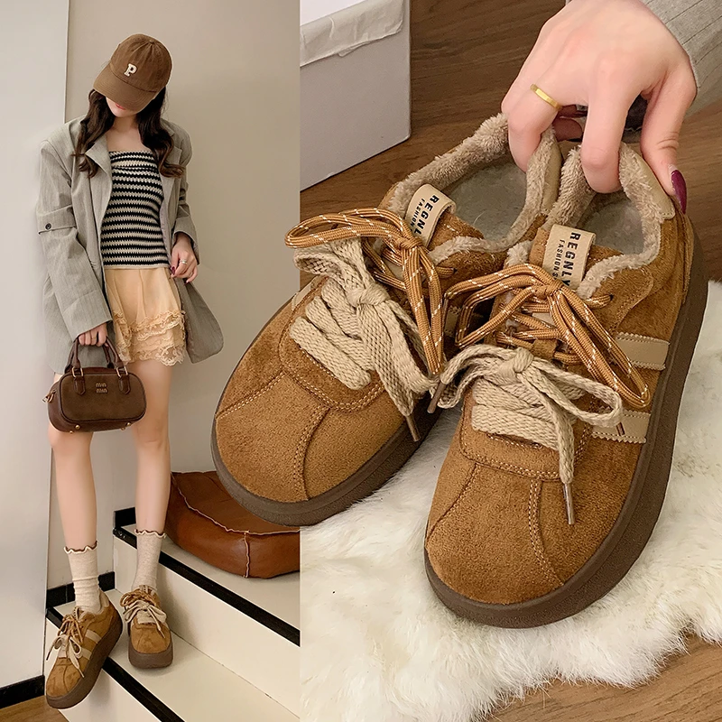 加绒德训鞋女秋冬季百搭2025新款保暖防滑增高厚底休闲运动老爹鞋