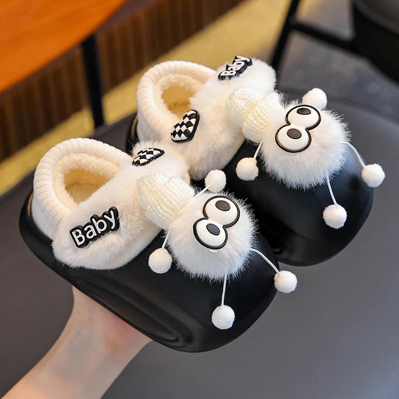冬季儿童棉拖鞋男女童保暖加绒毛毛居家亲子EVA防水宝宝包跟棉鞋