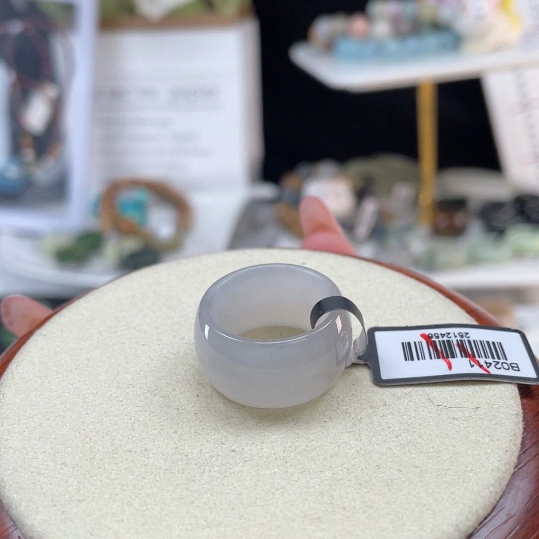 和田玉未镶嵌戒指O12浅紫墩墩17.5