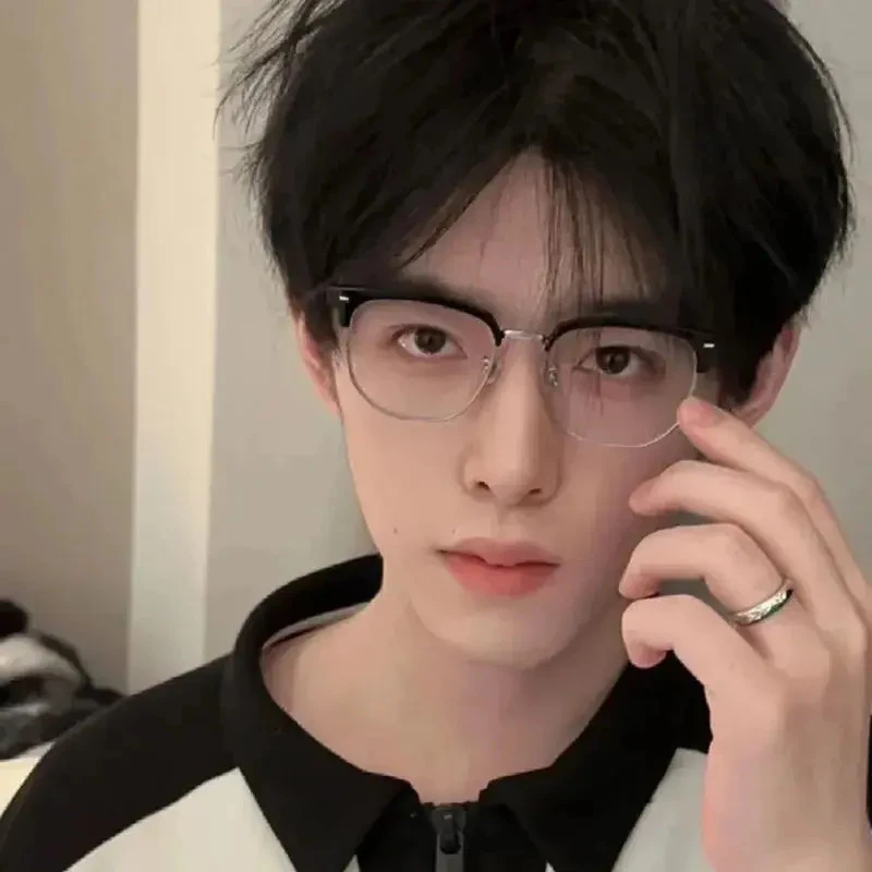 新款痞帅文艺复古半框眼镜男款近视可配度数防蓝光眼镜女斯文理工