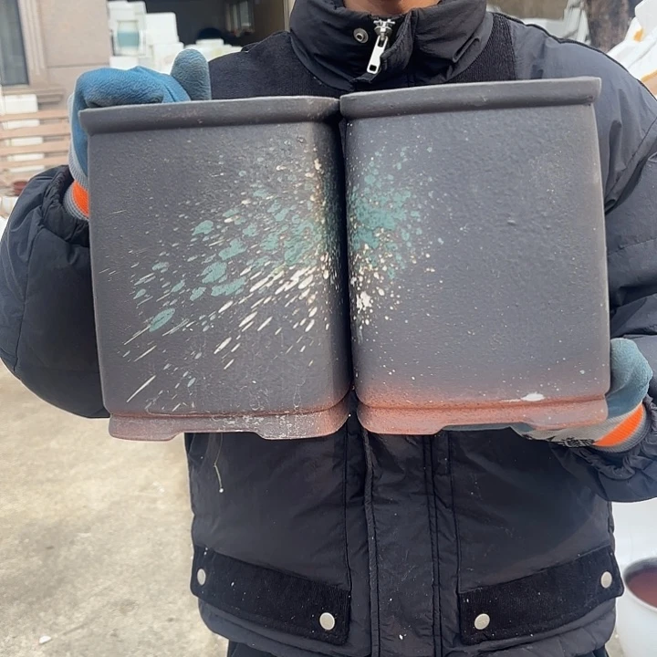 紫砂茶碗泼墨口径两个15高度20